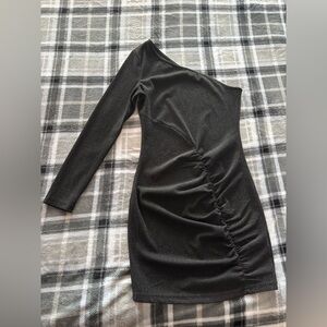 Black Long Sleeve Ruched Dress